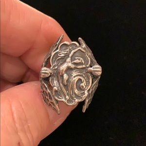 Antique Art Nouveau Fairy Dragonfly Sterling Ring